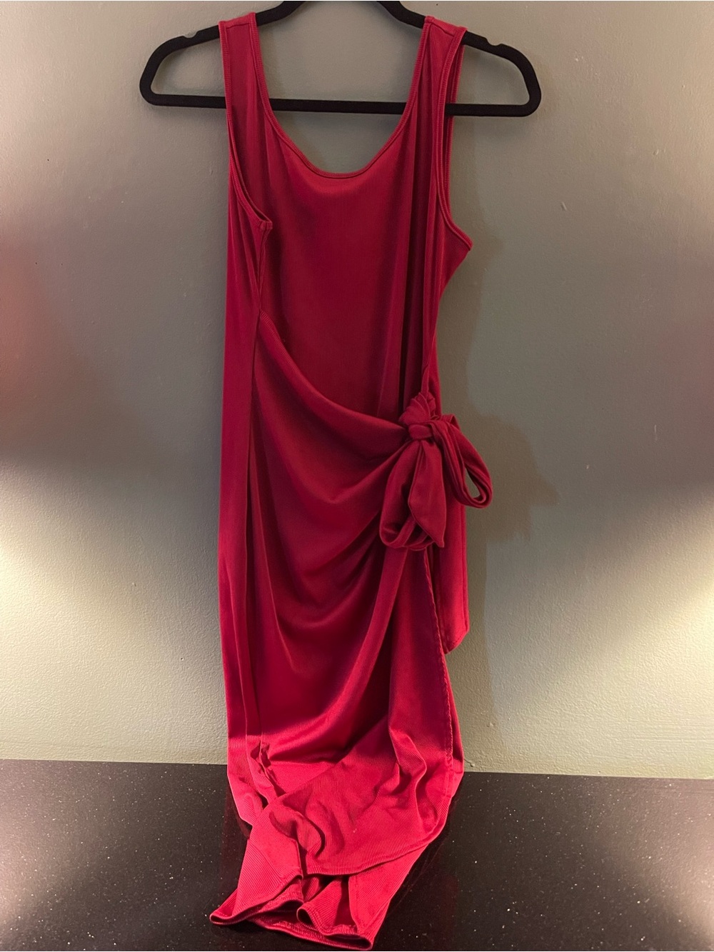 SHEIN Red Sleeveless Tie-Side Draped Maxi Dress